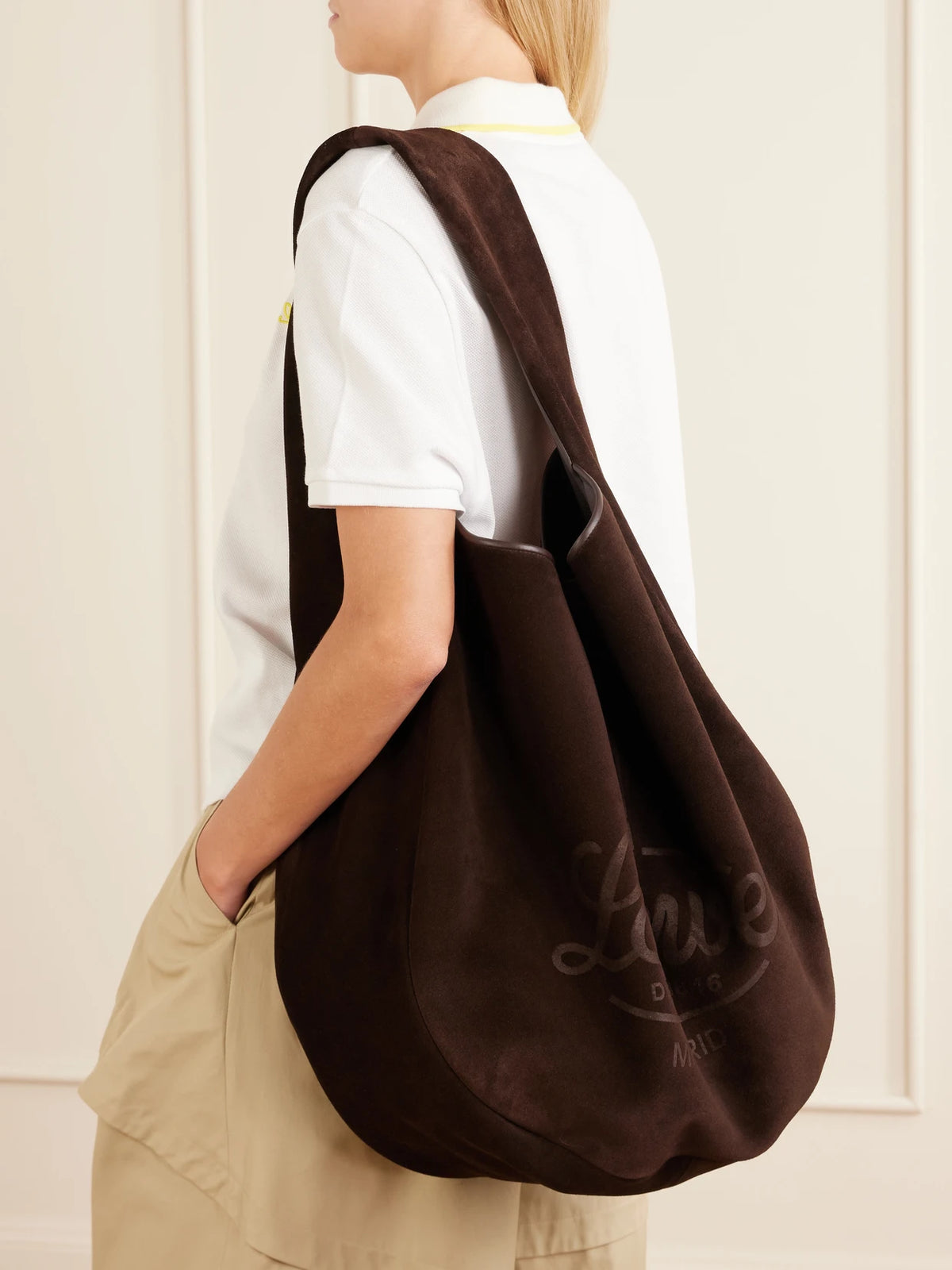 Logo-debossed Leather-trimmed Suede Tote