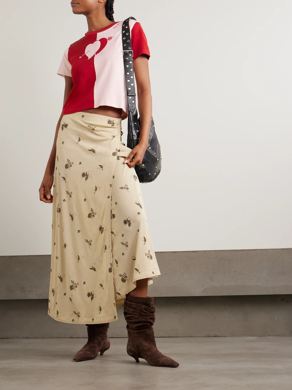 Image of a model wearing Tops. Product name - Wonderland Embroidered Jersey T-shirt in small colour by brand - BODE