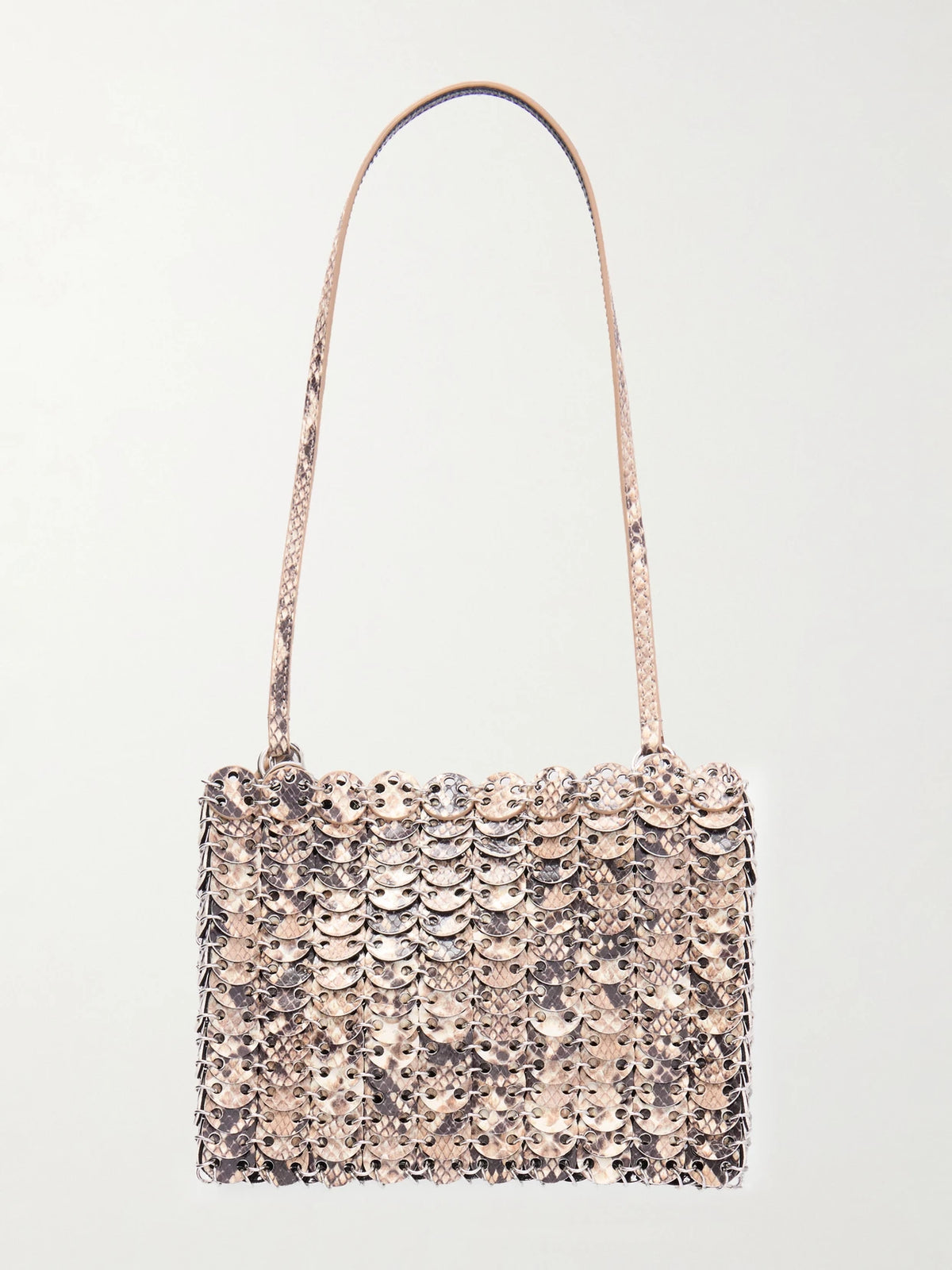 Snake-effect Leather Chainmail Shoulder Bag
