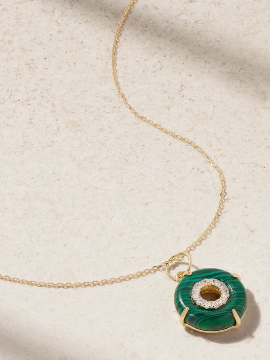 Donut 14-karat Gold, Malachite And Diamond Necklace