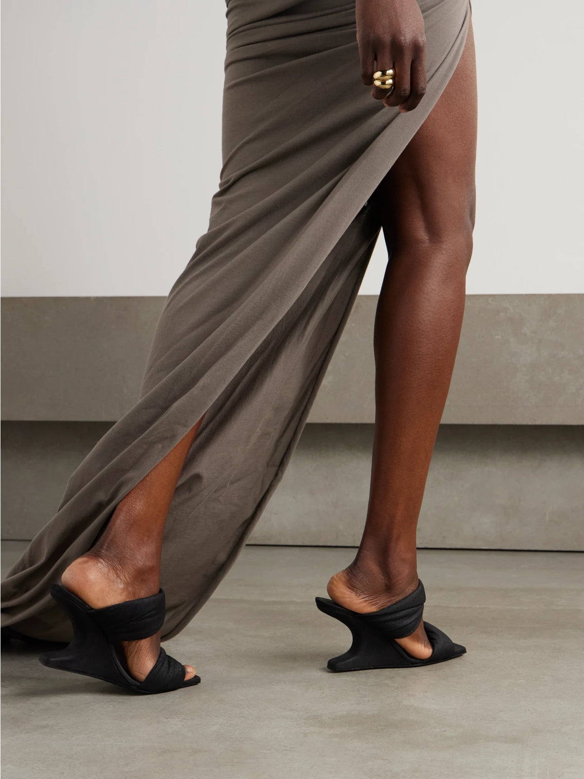 Twisted Cantilever Suede Wedge Mules