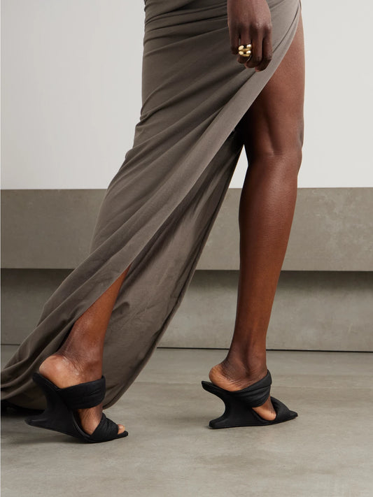 Rick Owens Twisted Cantilever Suede Wedge Mules