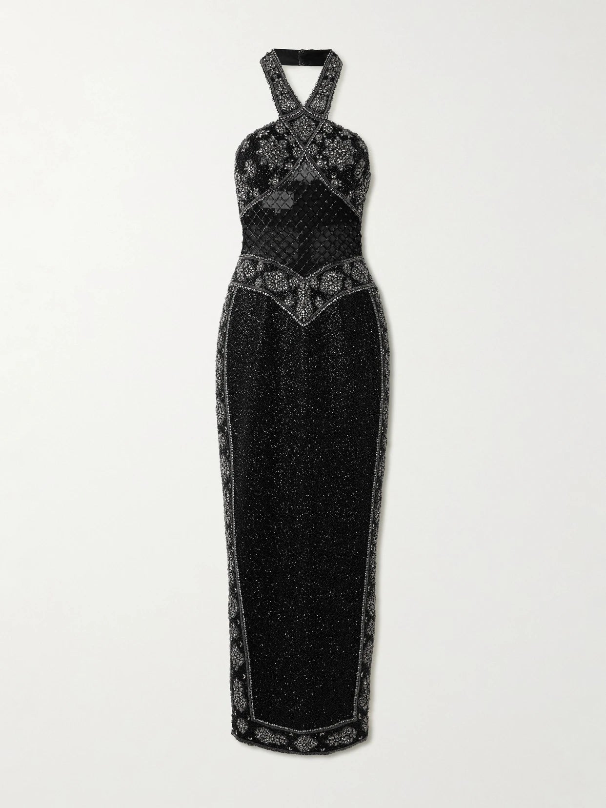 Cyndi Cutout Embellished Mesh Halterneck Gown