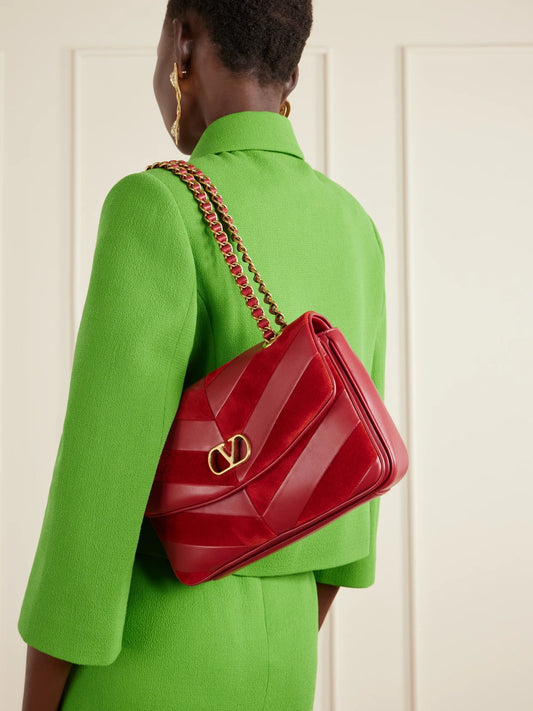Image of Bags. Product name - Djuna Medium Embellished Leather Shoulder Bag in Red colour by brand - Valentino Garavani