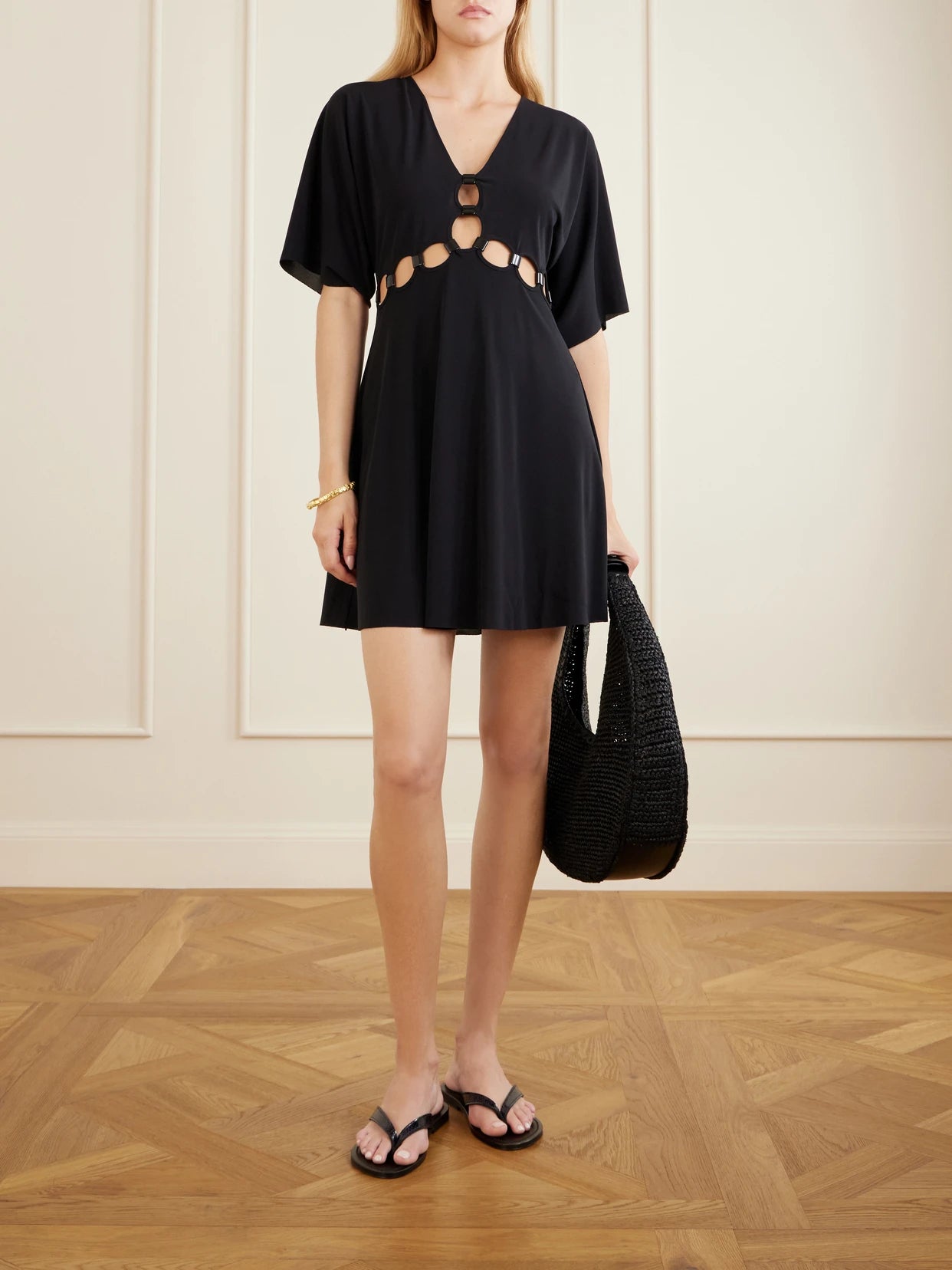 Image of Dresses. Product name - Connection Cutout Jersey Mini Dress in Black colour by brand - Eres