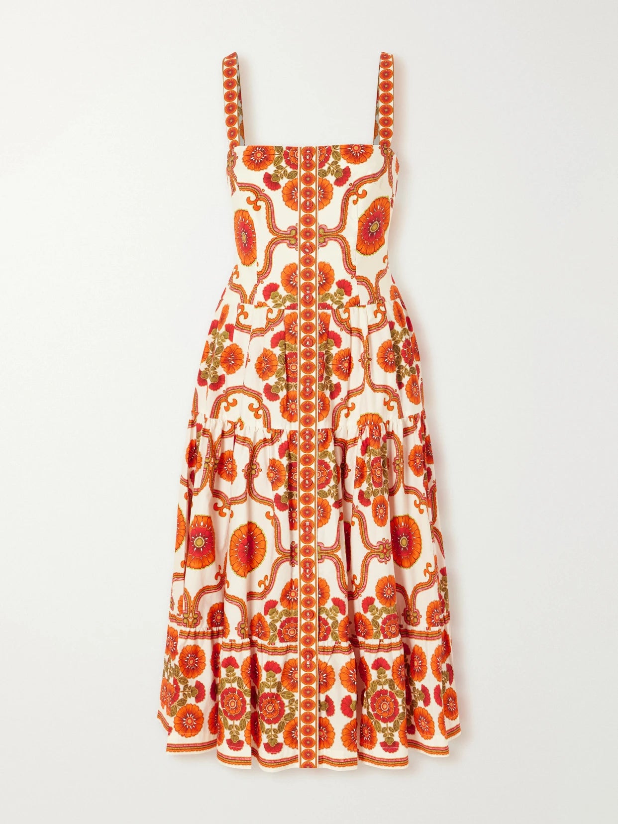 Margarita Tiered Floral-print Cotton-poplin Midi Dress