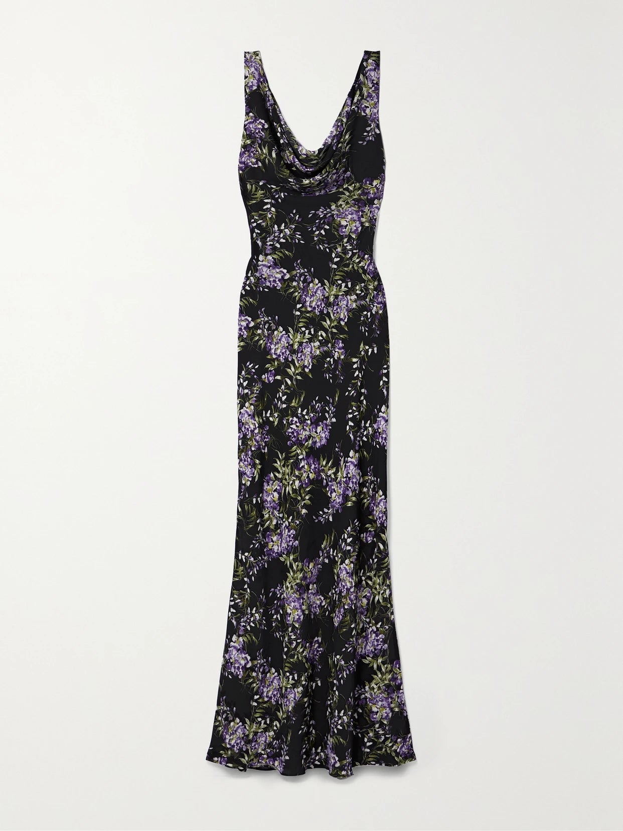Image of Dresses. Product name - Draped Floral-print Georgette Gown in Black colour by brand - Norma Kamali