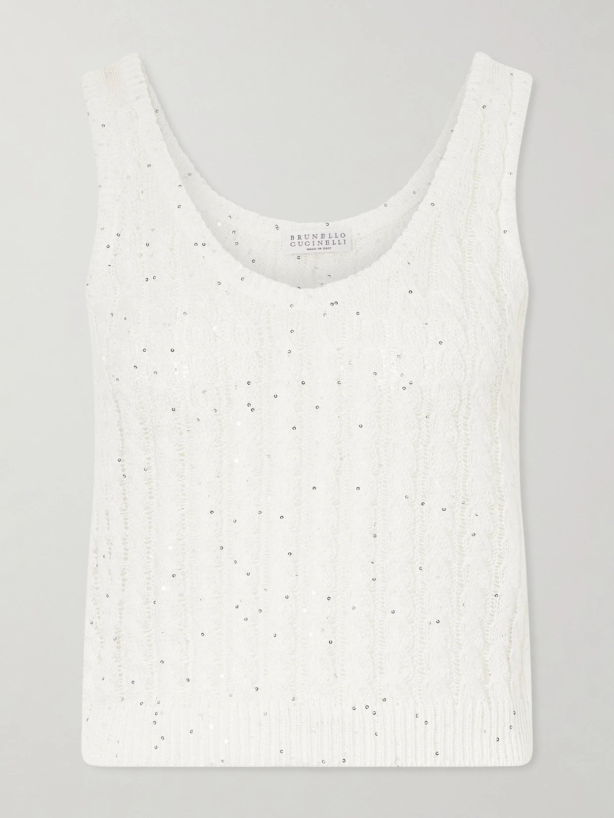 Sequin-embellished Open-knit Linen-blend Tank