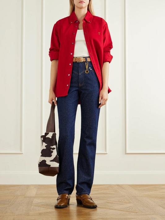 Image of Jeans. Product name - High-waist Straight-leg Jeans in Dark denim colour by brand - Stella McCartney