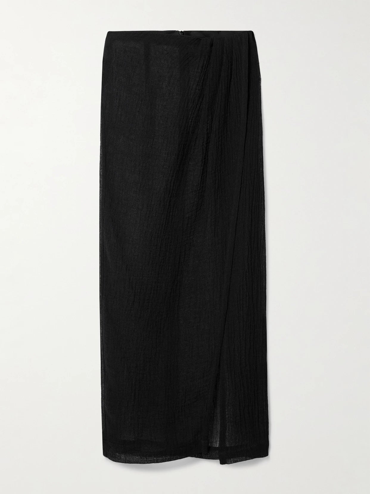 Image of Swimwear. Product name - Pleated Crinkled Linen-blend Gauze Pareo in Black colour by brand - Lisa Marie Fernandez