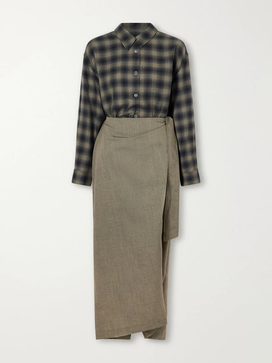 Our Legacy Twisted Shirt Check Cotton And Wool-blend Wrap Maxi Dress
