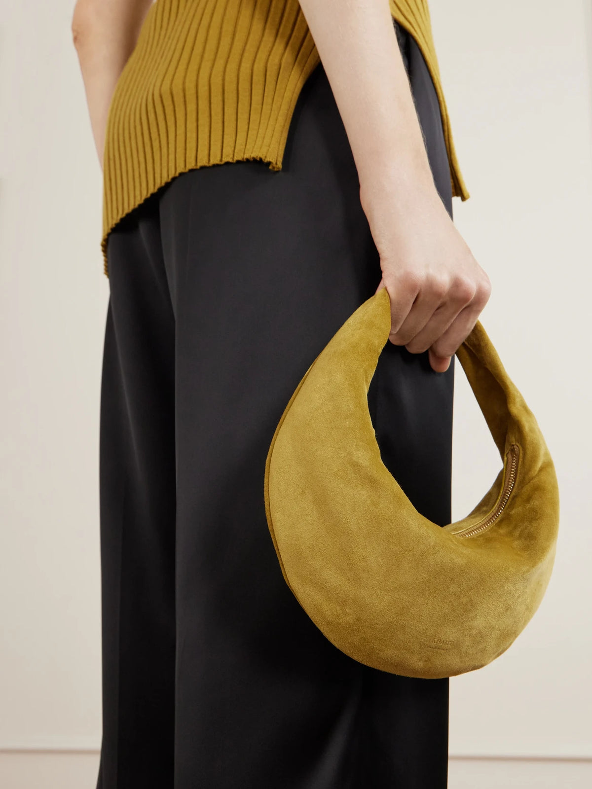 Image of Bags. Product name - Olivia Mini Suede Top-handle Bag in Chartreuse colour by brand - KHAITE