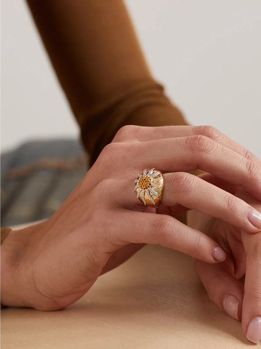 Image of Rings. Product name - 18-karat Gold, Citrine And Diamond Ring in Multi colour by brand - Yvonne Léon