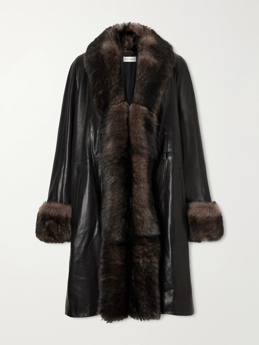 Nour Hammour Aida Shearling-trimmed Leather Coat