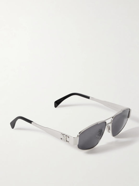 Triomphe Aviator-style Silver-tone And Acetate Sunglasses