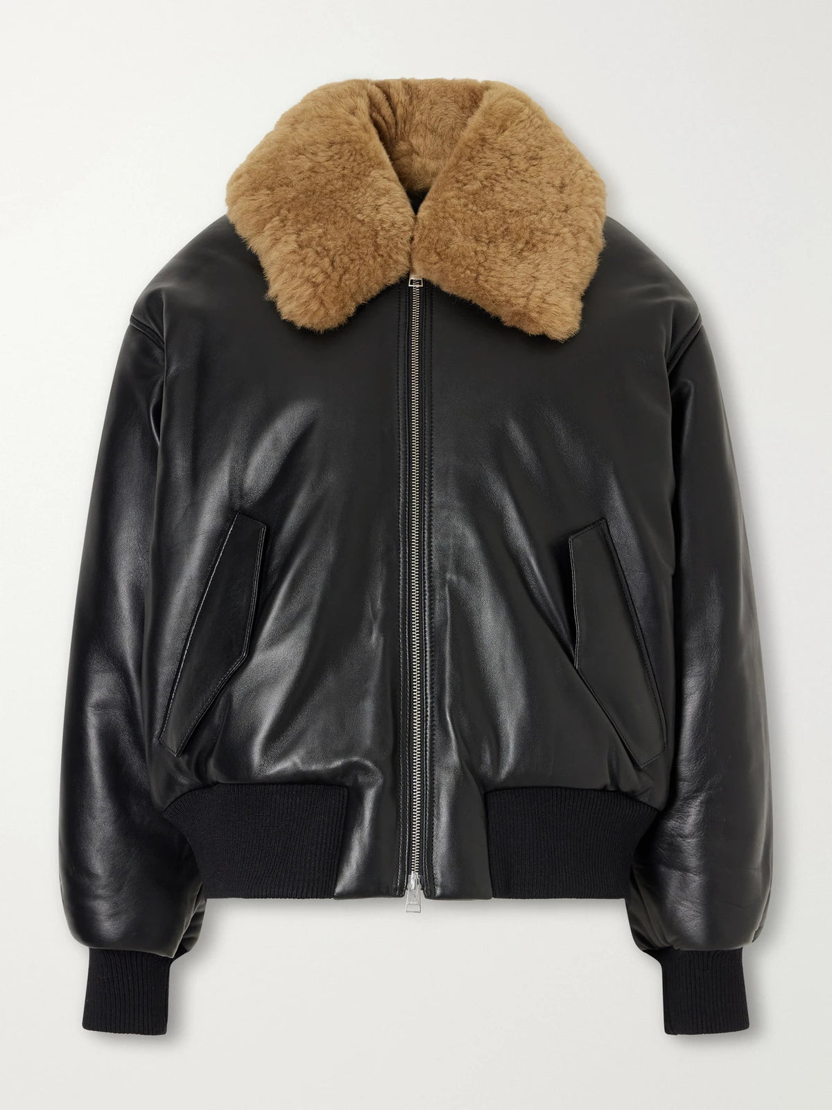 AMI PARIS Plush-trimmed Padded Leather Jacket
