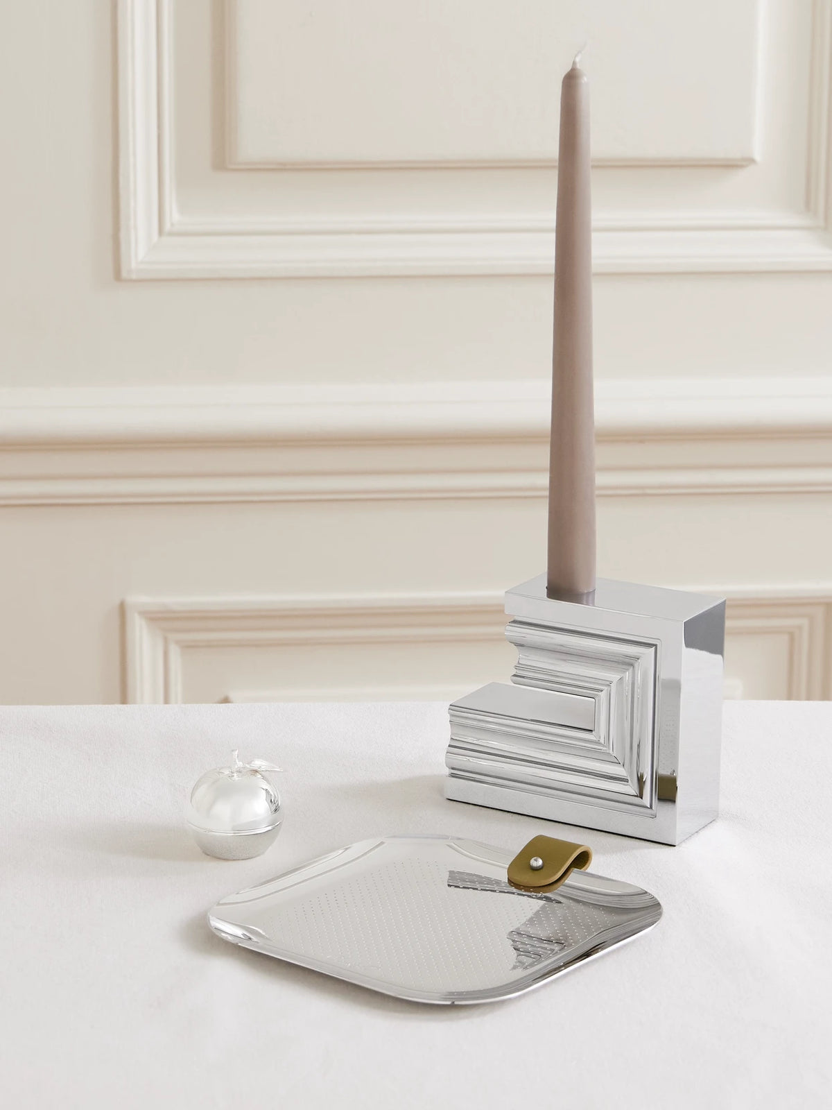 Image of Decor. Product name - Club Leather-trimmed Silver-plated Trinket Tray in Multi colour by brand - Christofle