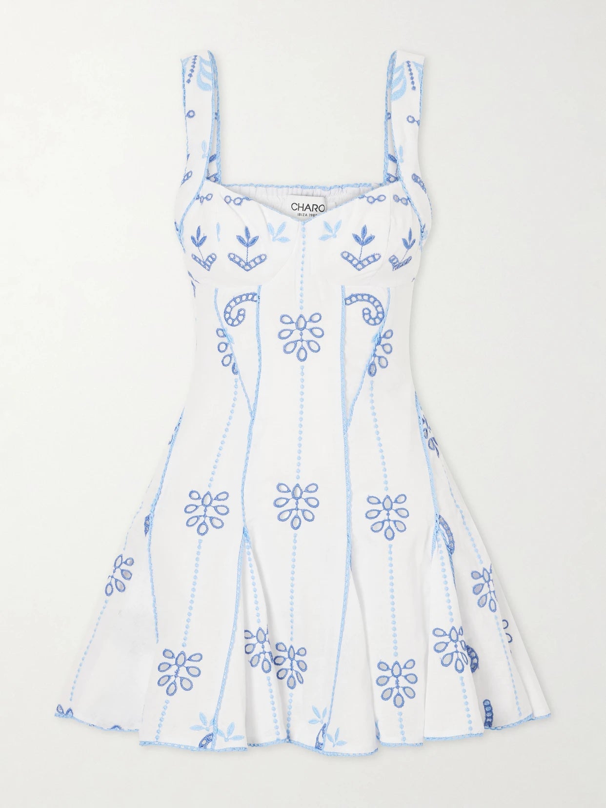 Image of Dresses. Product name - Arissa Broderie Anglaise Cotton-blend Mini Dress in Blue colour by brand - Charo Ruiz