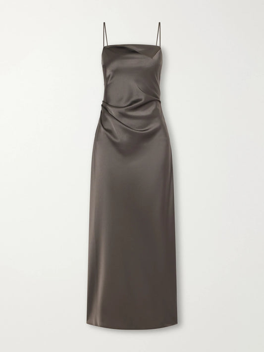 La Ligne Flipped Lapel Draped Satin Midi Dress