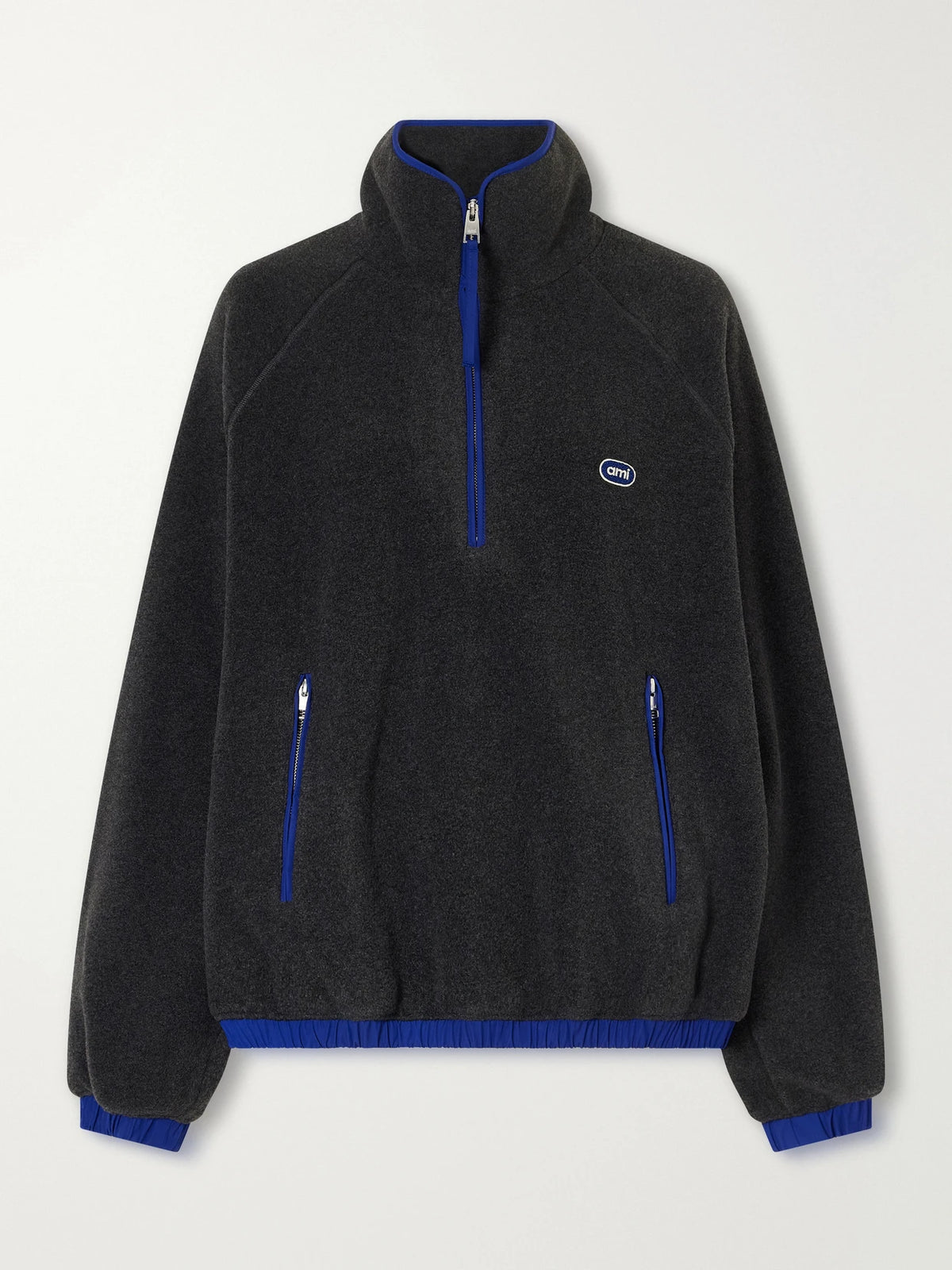AMI PARIS Logo-embroidered Shell-trimmed Fleece Half-zip Jacket