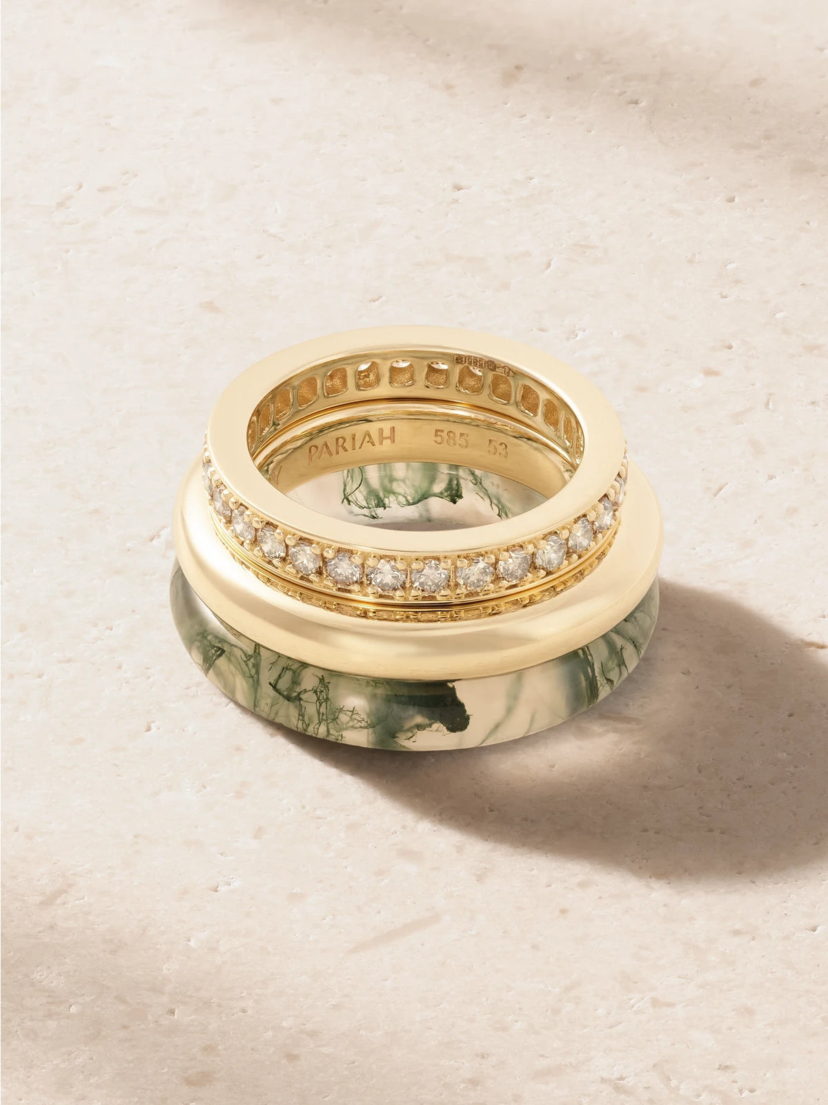 By Pariah Set Of Three Kalahari 14-karat Recycled Gold, Champagne Diamond And Agate Rings