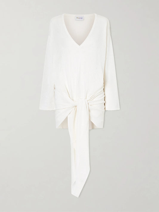Image of Dresses. Product name - Knotted Perforated Jersey Mini Dress in White colour by brand - The Attico