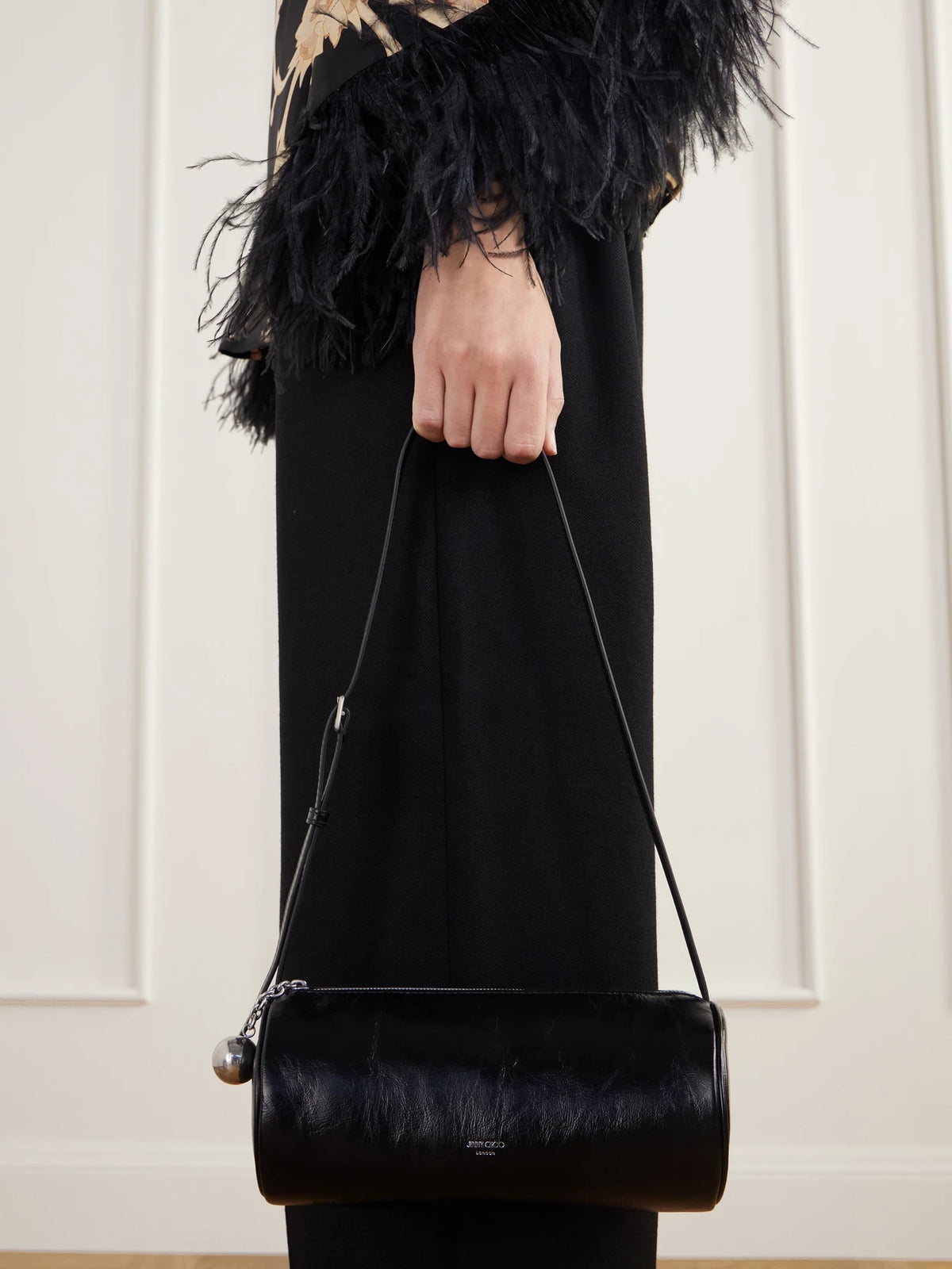 Image of Bags. Product name - Tube Mini Leather Shoulder Bag in Black colour by brand - Jimmy Choo