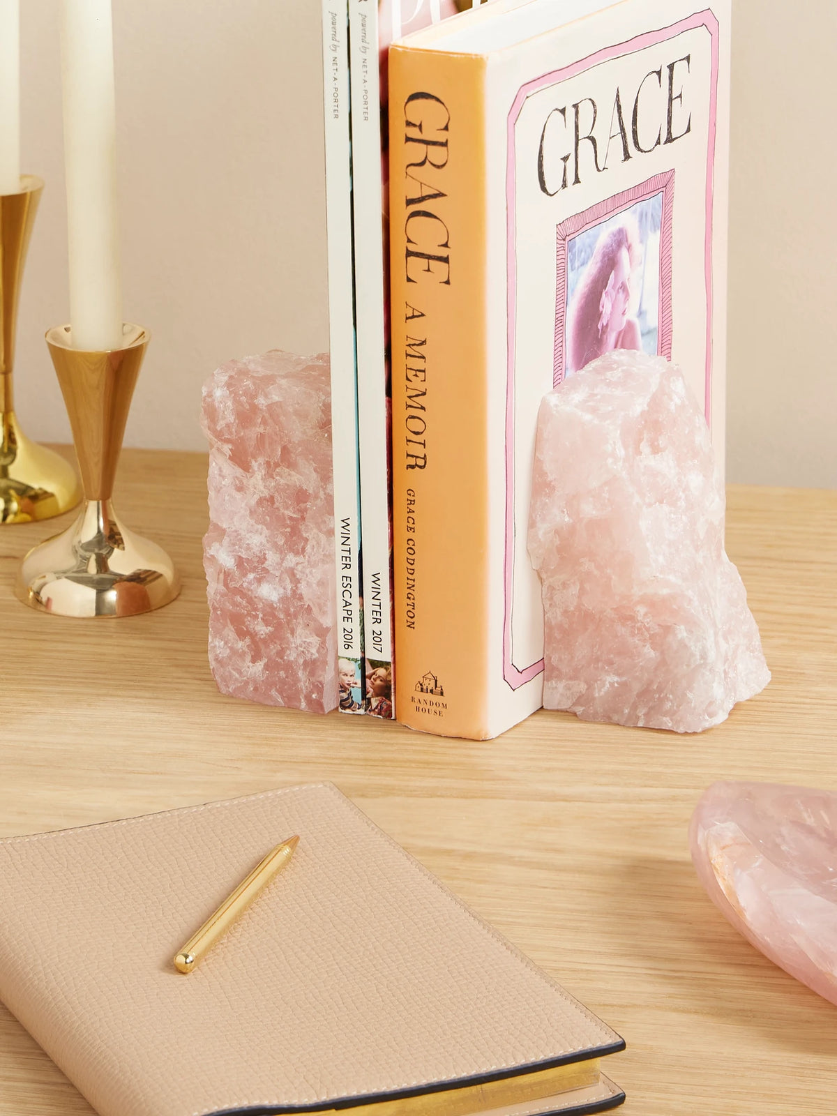 Image of Decor. Product name - Rose Quartz Bookends in Pink colour by brand - Jia Jia Home