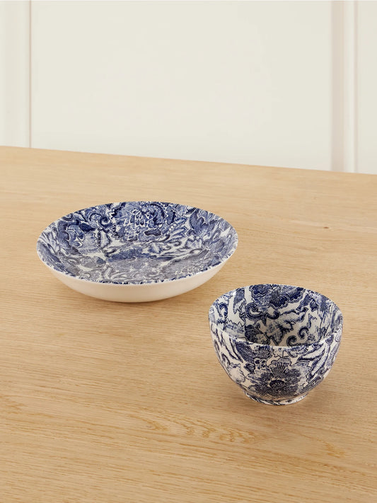 + Burleigh Faded Peony Set Of Two Painted Earthenware Bowl And Plate