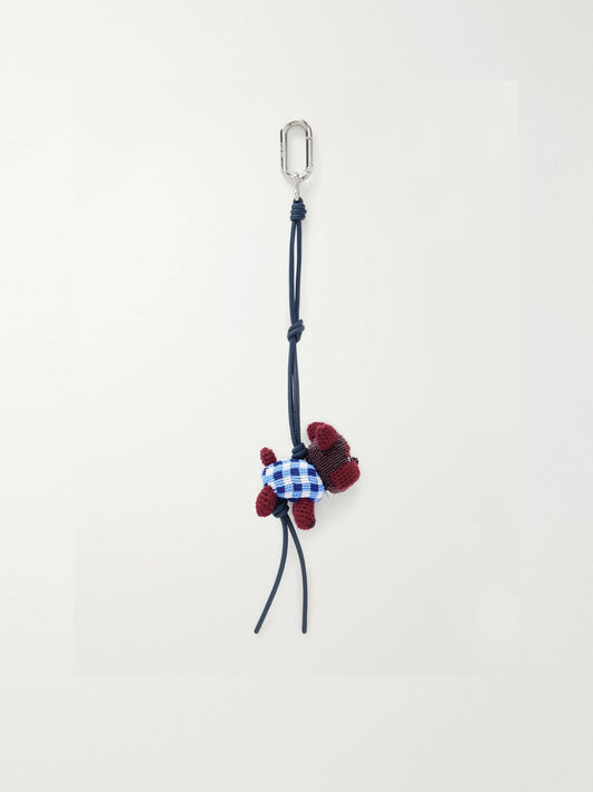 LOEWE + Cosima Von Bonin Bulldog Bead-embellished Leather-trimmed Crochet-knit Bag Charm