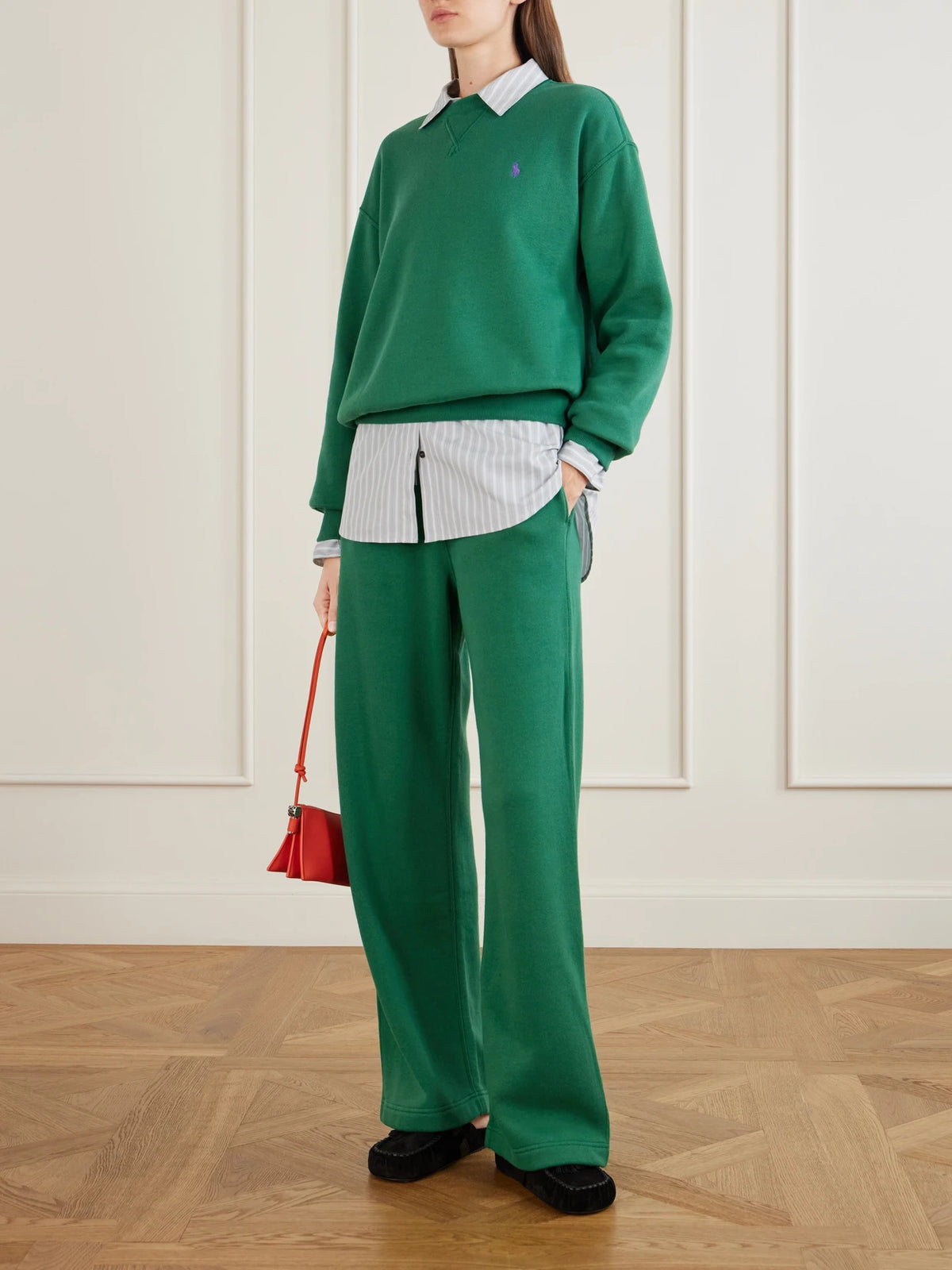 Image of Sleepwear & Loungewear. Product name - Cotton-blend Jersey Sweatshirt in Forest green colour by brand - Polo Ralph Lauren