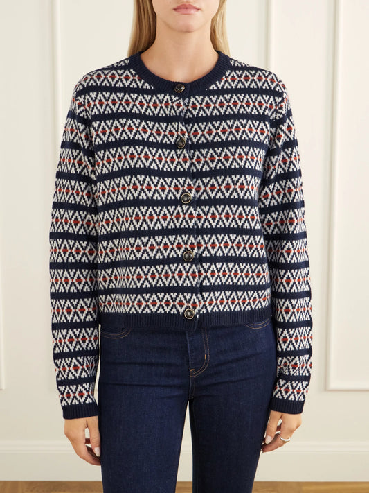 FRAME The Cashmere Cardi Intarsia Wool And Cashmere-blend Cardigan