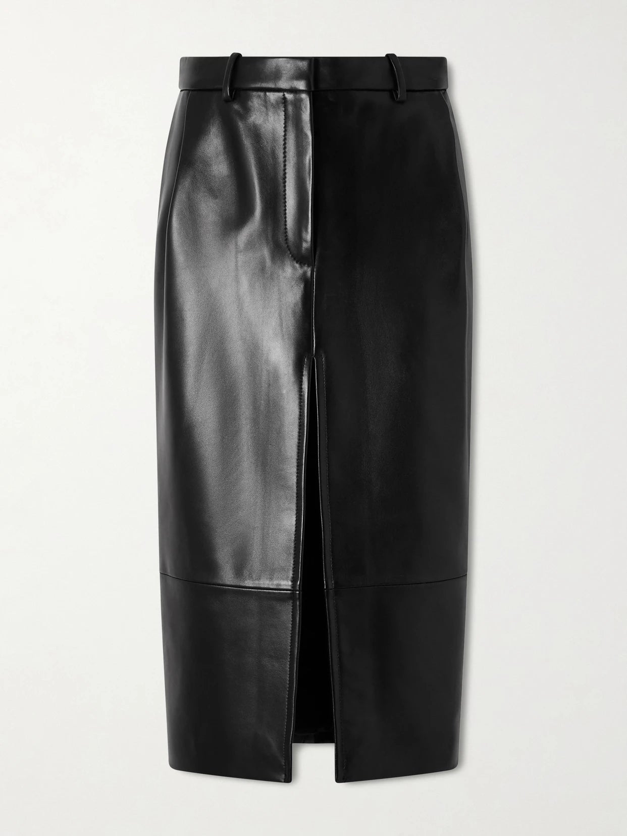 Anden Paneled Leather Midi Skirt