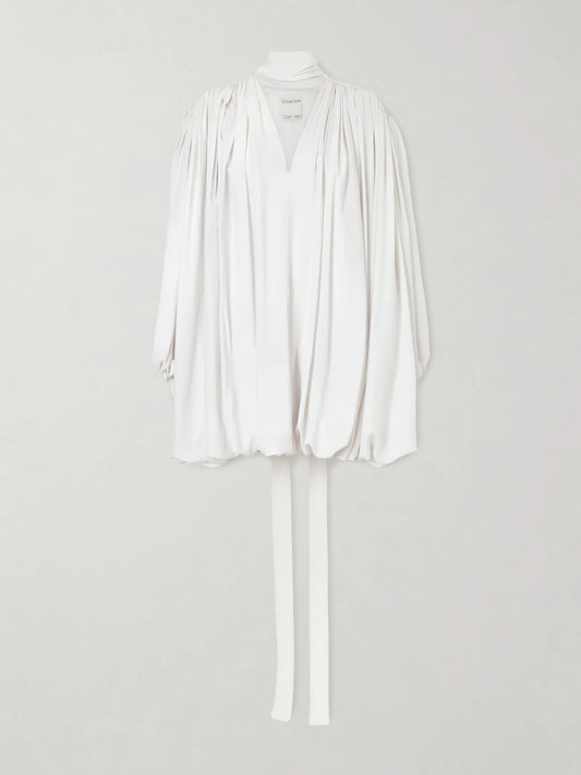 Image of Dresses. Product name - Allegra Belted Silk Crepe De Chine in White colour by brand - Calvin Klein Collection