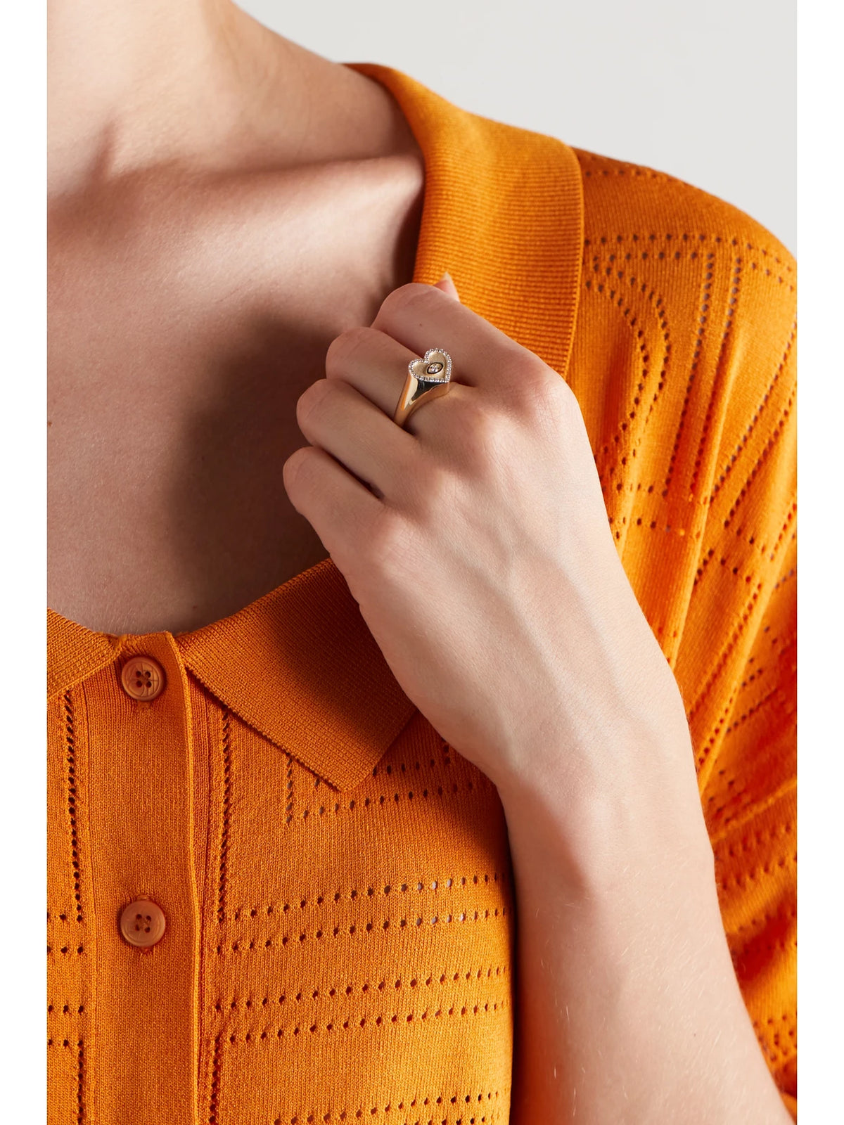 Image of Rings. Product name - Heart Marquis Eye 14-karat Gold Diamond Signet Ring in Multi colour by brand - Sydney Evan