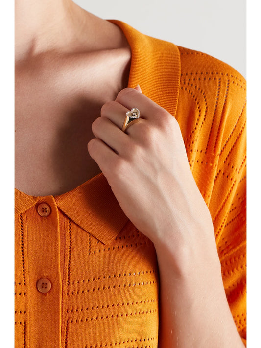 Image of Rings. Product name - Heart Marquis Eye 14-karat Gold Diamond Signet Ring in Multi colour by brand - Sydney Evan