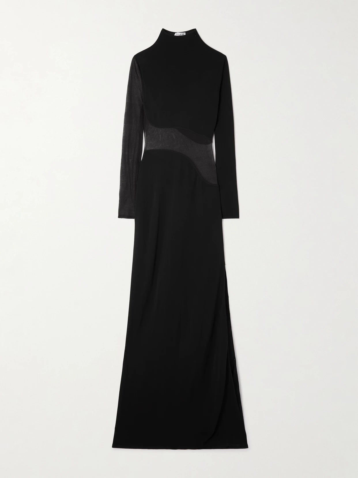 Image of Dresses. Product name - Silk Mesh-trimmed Crepe Gown in Black colour by brand - Alaïa