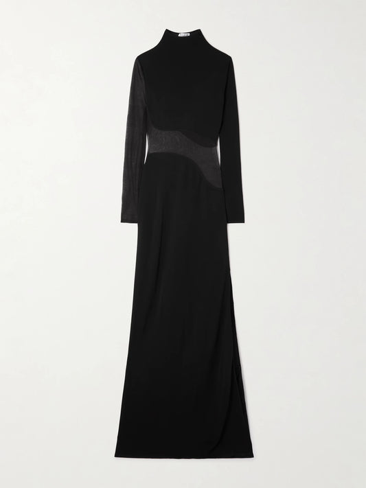 Image of Dresses. Product name - Silk Mesh-trimmed Crepe Gown in Black colour by brand - Alaïa