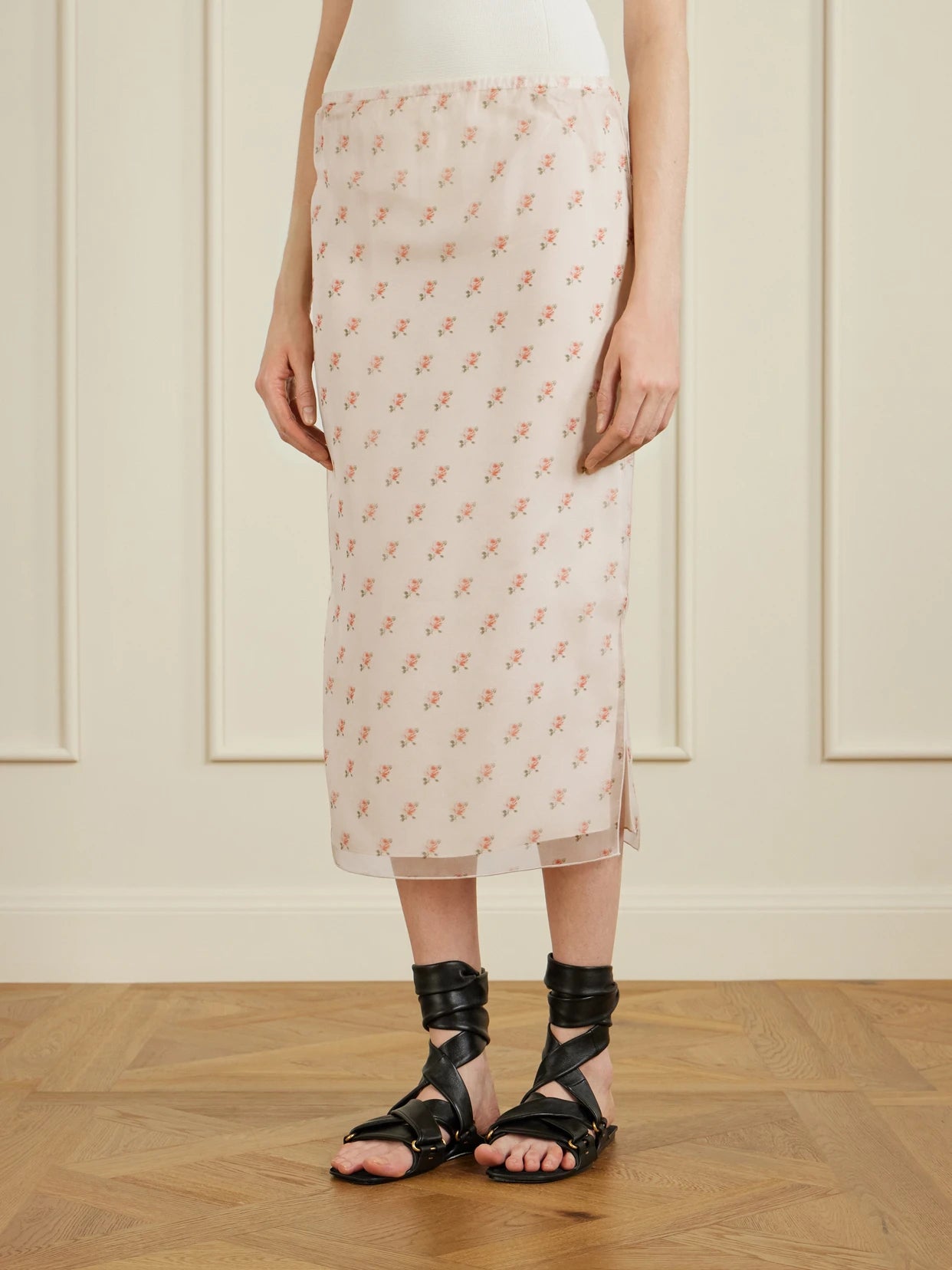 Sydni Floral-print Silk-organza Midi Skirt