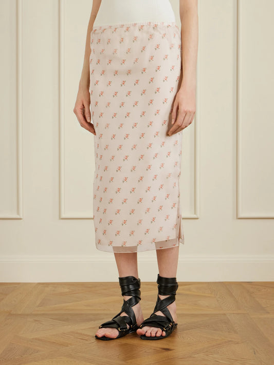 Sydni Floral-print Silk-organza Midi Skirt