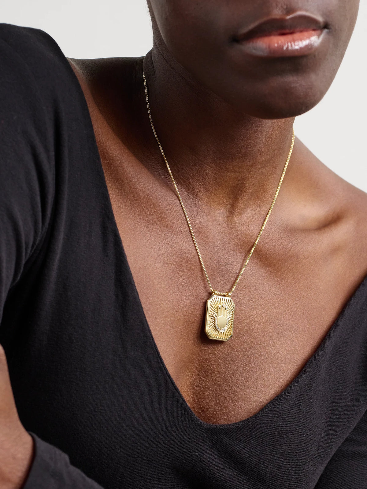 Image of Necklaces. Product name - Hand Scapular 18-karat Gold Diamond Necklace in Multi colour by brand - Marie Lichtenberg