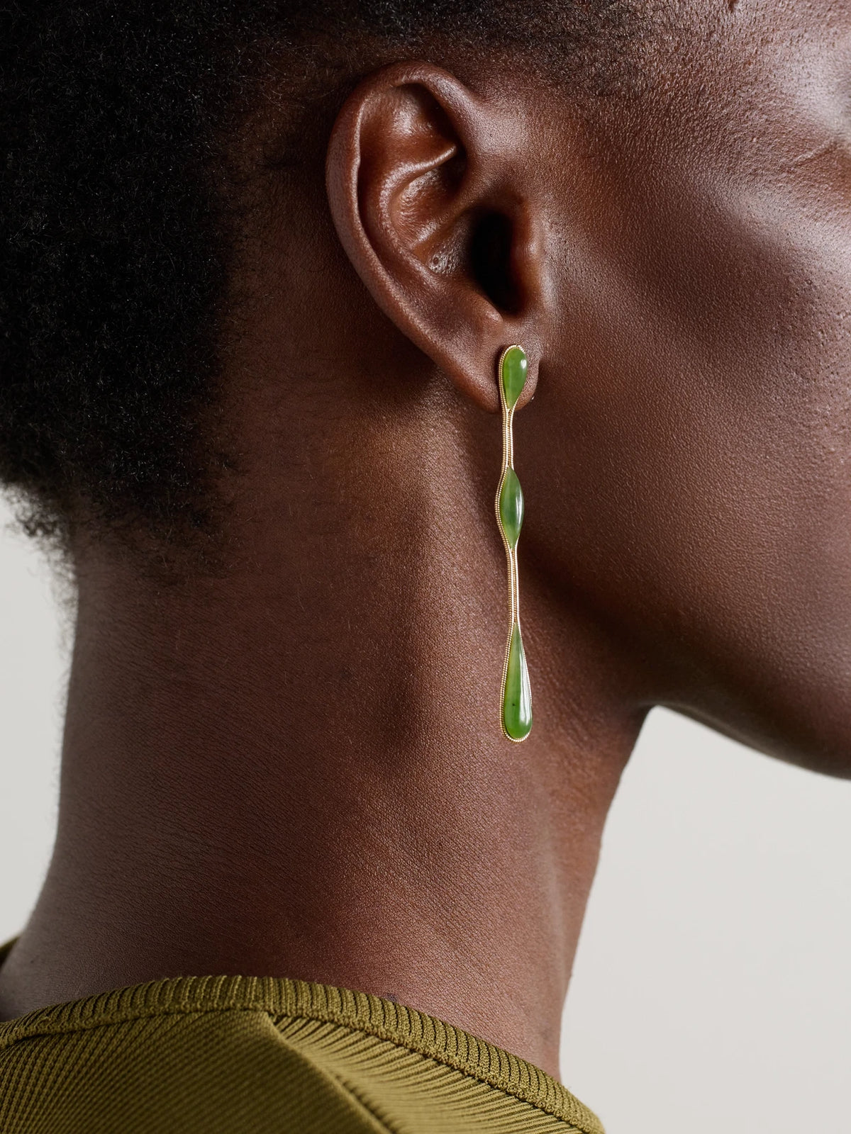 Image of Earrings. Product name - Fluid 18-karat Gold Jade Earrings in Multi colour by brand - Fernando Jorge