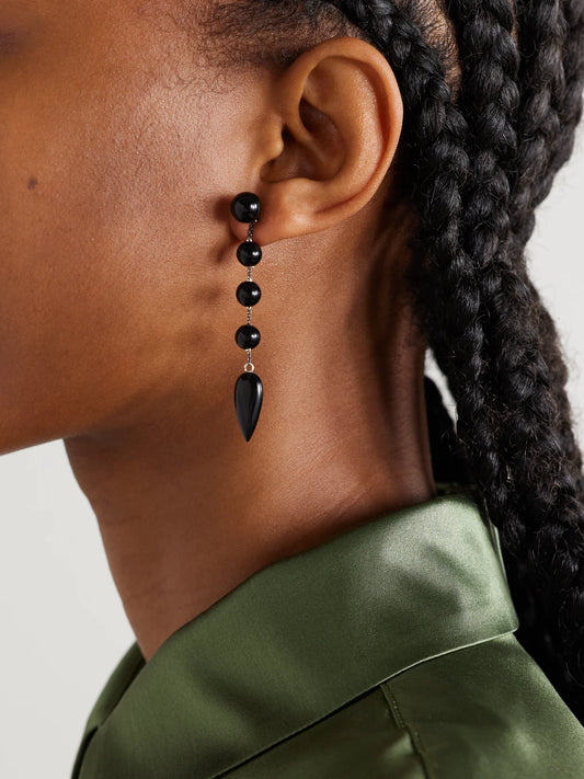 Image of Earrings. Product name - Small Phoenician Silver And Onyx Earrings in Black colour by brand - Sophie Buhai