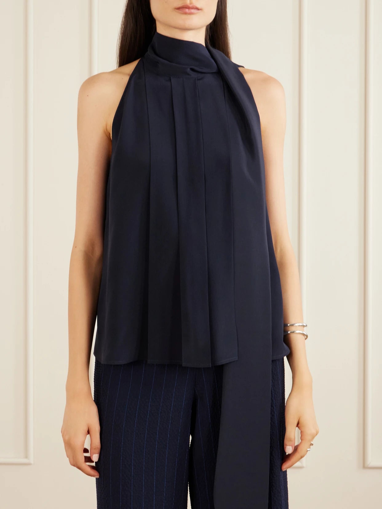 Draped Pleated Silk Blouse