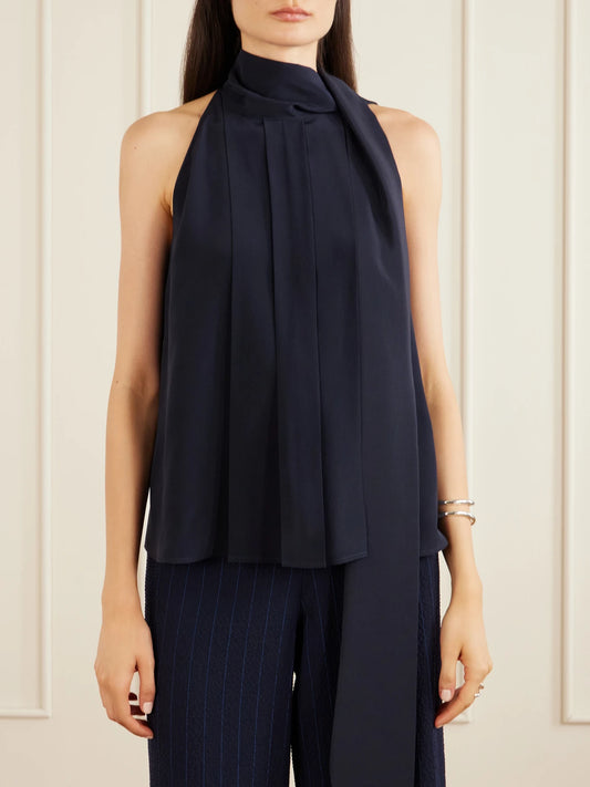 Draped Pleated Silk Blouse