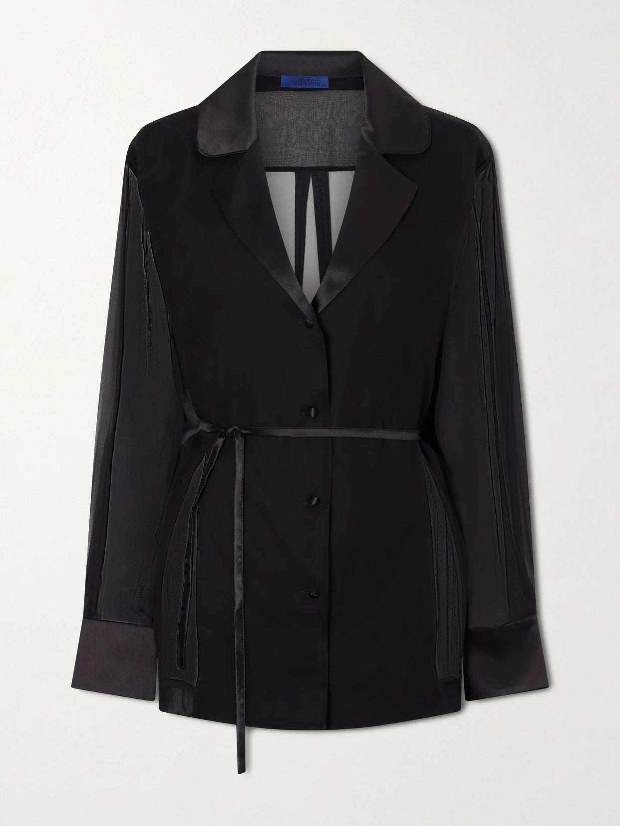 Image of Coats & Jackets. Product name - Bretagne Belted Silk Jacket in Black colour by brand - Sharon Wauchob