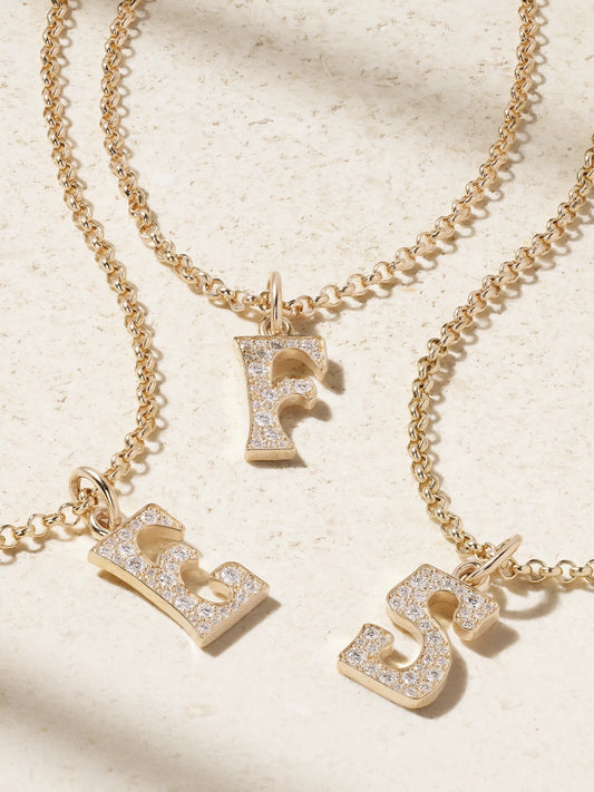 Initial Charm 14-karat Gold Diamond Necklace