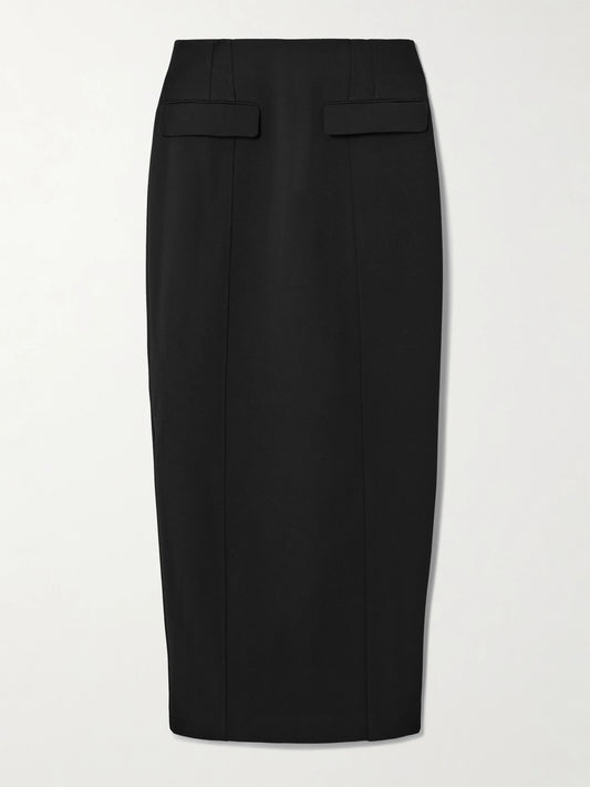 Image of a model wearing Skirts. Product name - Grain De Poudre Maxi Skirt in Black colour by brand - TOTEME