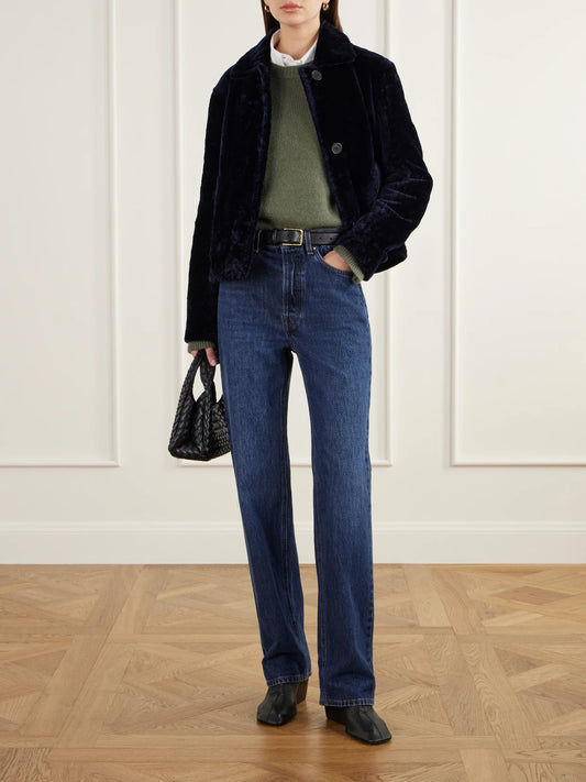 Image of Coats & Jackets. Product name - Emy Double-face Shearling Jacket in Navy colour by brand - ARMA
