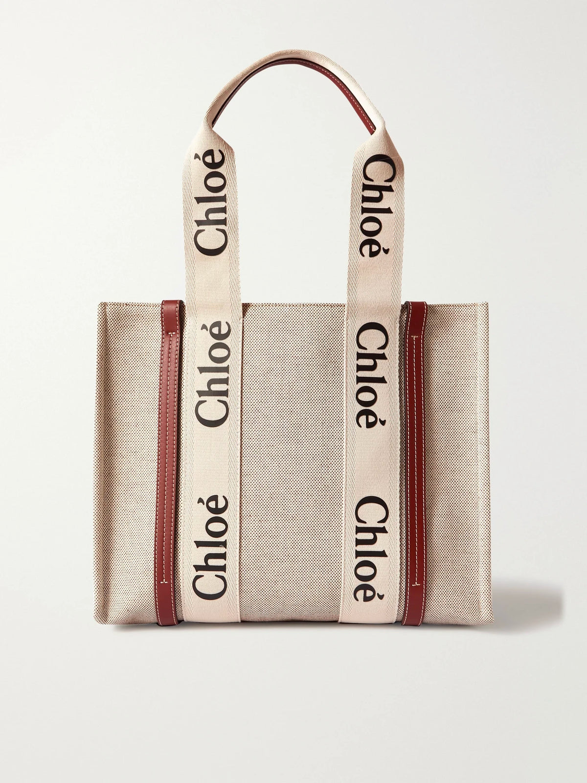 Woody Medium Leather And Webbing-trimmed Linen Tote